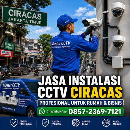 Jasa Instalasi CCTV Ciracas Jakarta Timur oleh Master CCTV dengan pemasangan profesional untuk rumah dan bisnis.
