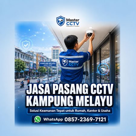 Teknisi Master CCTV sedang melakukan pemasangan CCTV profesional di Kampung Melayu Jakarta Timur untuk rumah, kantor, toko, gudang, dan bangunan komersial.