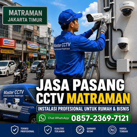 Jasa Pasang CCTV Matraman Jakarta Timur oleh Master CCTV dengan instalasi profesional untuk rumah dan bisnis.