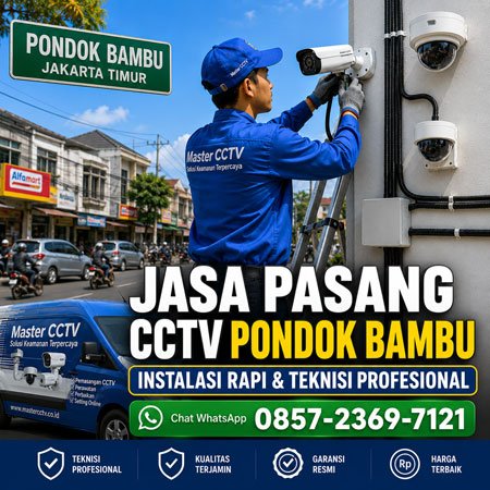 Jasa Pasang CCTV Pondok Bambu Jakarta Timur oleh Master CCTV dengan instalasi rapi dan teknisi profesional.