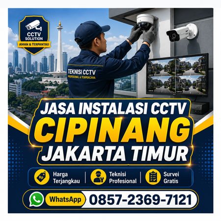 Jasa Instalasi CCTV Cipinang Jakarta Timur dengan harga terjangkau, teknisi profesional, survei gratis untuk rumah, kantor, ruko, gudang dan pabrik dari Master CCTV.