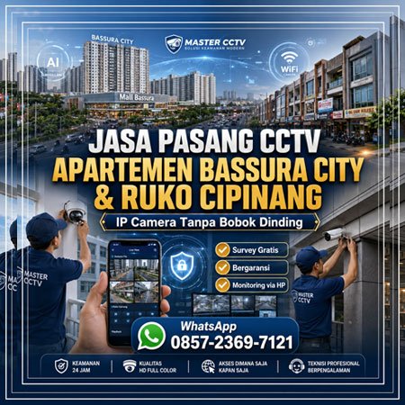 Jasa Pasang CCTV Apartemen Bassura City dan Ruko Cipinang dengan IP Camera Tanpa Bobok Dinding oleh Master CCTV Jakarta Timur