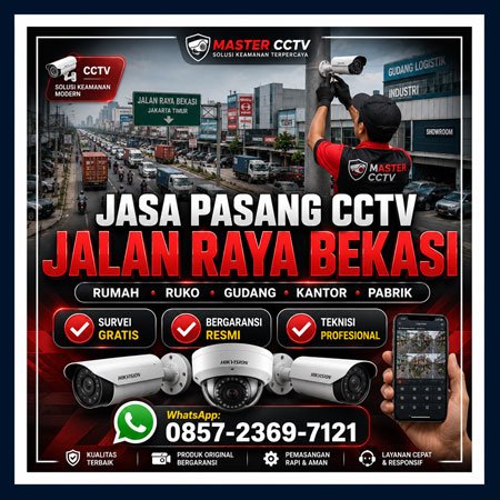 Jasa Pasang CCTV Jalan Raya Bekasi untuk rumah, ruko, gudang, kantor dan pabrik oleh teknisi profesional Master CCTV Jakarta Timur.
