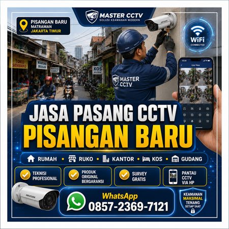 Jasa Pasang CCTV Pisangan Baru Jakarta Timur oleh Master CCTV untuk rumah, ruko, kantor, kos-kosan, gudang, dan tempat usaha dengan teknisi profesional serta produk bergaransi resmi.