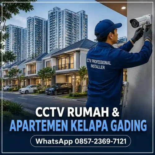 Teknisi CCTV memasang kamera keamanan di rumah cluster modern Kelapa Gading Jakarta Utara