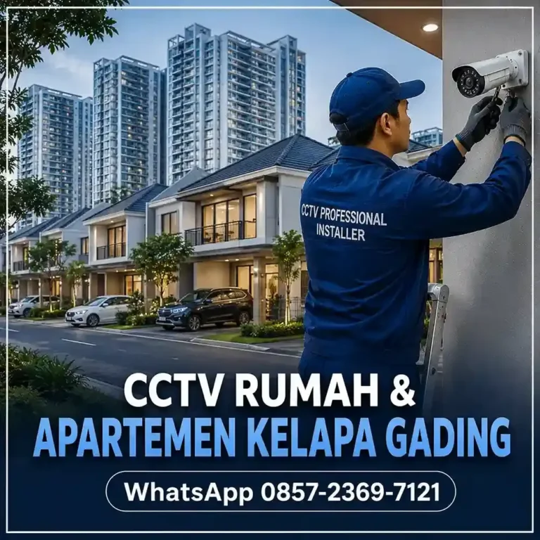 Teknisi CCTV memasang kamera keamanan di rumah cluster modern Kelapa Gading Jakarta Utara