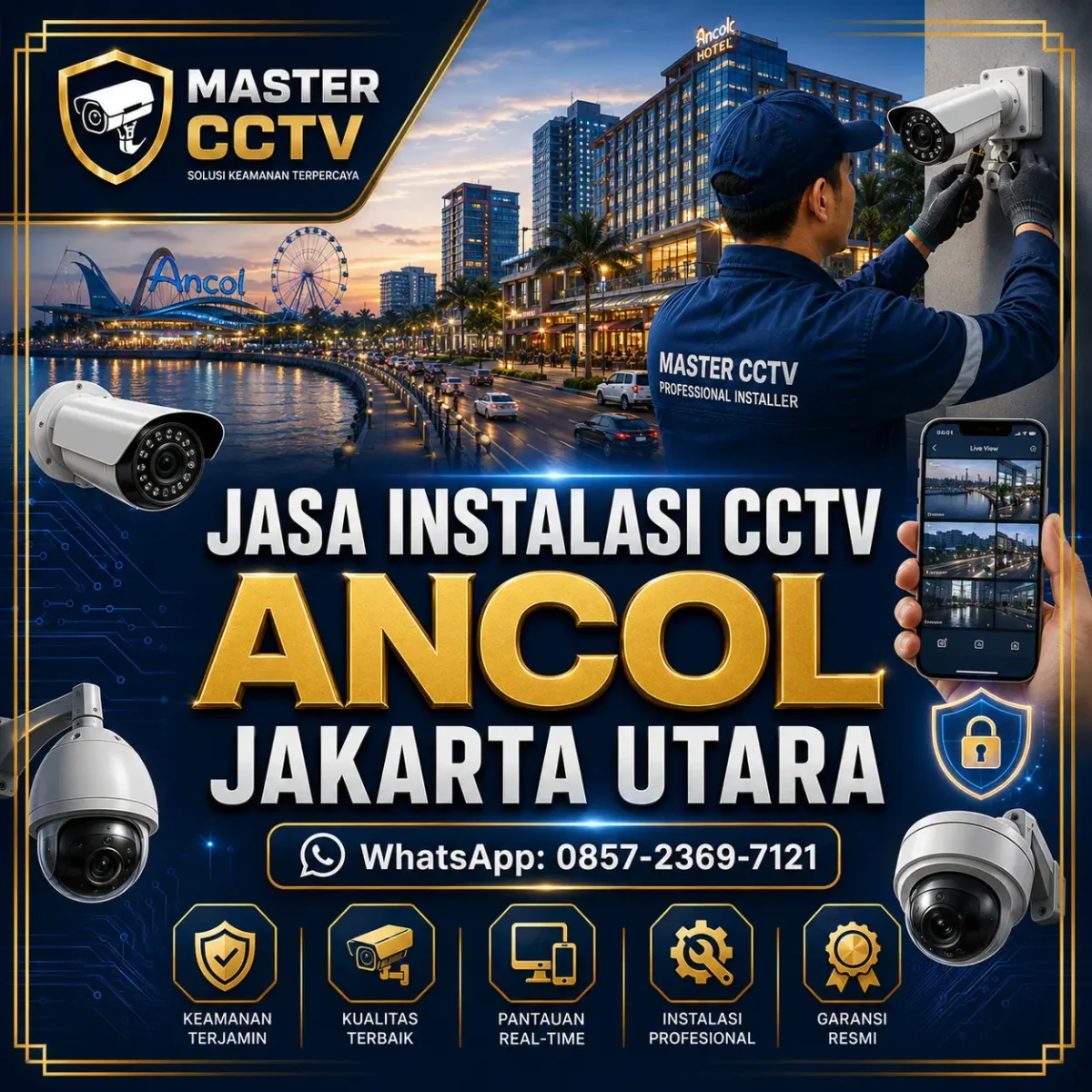 Jasa instalasi CCTV Ancol Jakarta Utara dengan teknisi profesional untuk hotel, restoran, bisnis, apartemen dan rumah menggunakan sistem kamera keamanan modern.