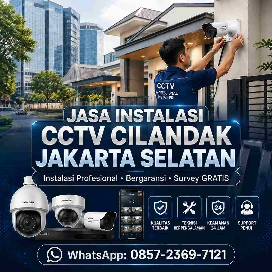 Teknisi Master CCTV memasang kamera CCTV di kawasan Cilandak Jakarta Selatan untuk rumah dan kantor dengan instalasi profesional bergaransi.