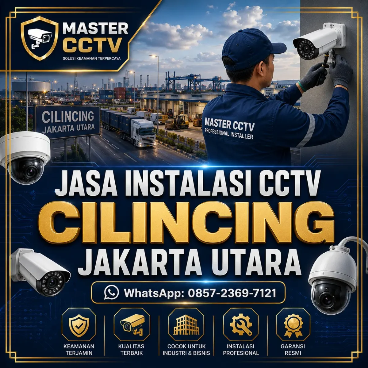 Jasa instalasi CCTV Cilincing Jakarta Utara dengan teknisi profesional untuk gudang, pabrik, industri, ruko, kantor dan rumah menggunakan sistem keamanan kamera modern.