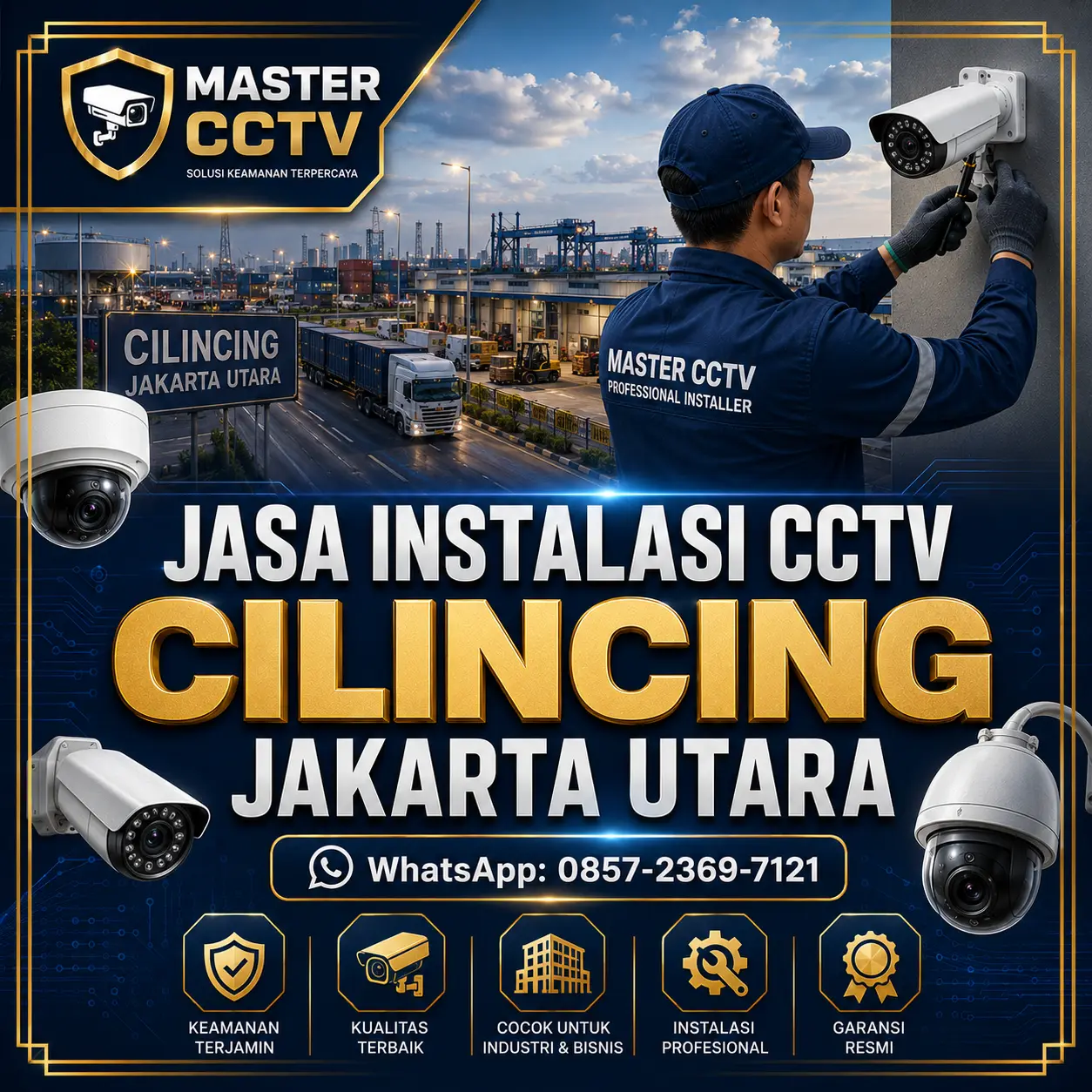 Jasa instalasi CCTV Cilincing Jakarta Utara dengan teknisi profesional untuk gudang, pabrik, industri, ruko, kantor dan rumah menggunakan sistem keamanan kamera modern.