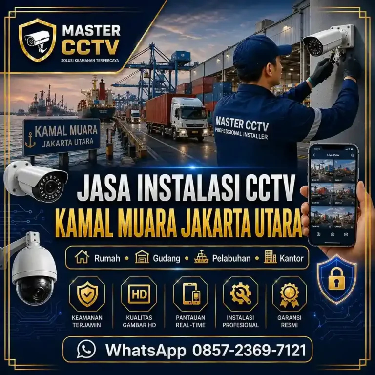 Jasa instalasi CCTV Kamal Muara Jakarta Utara untuk rumah, gudang, pelabuhan, kantor, dan kawasan usaha dengan teknisi profesional, instalasi rapi, monitoring online melalui smartphone, serta garansi produk resmi.