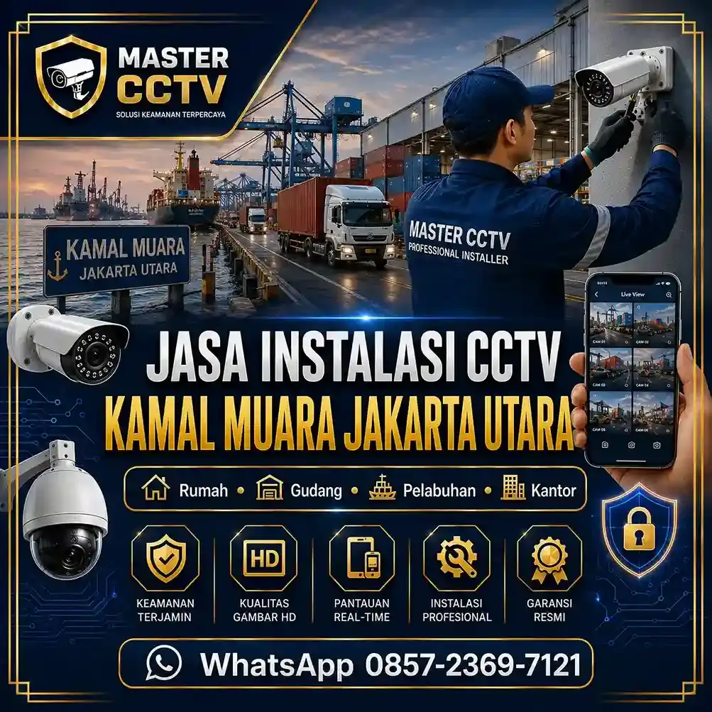 Jasa instalasi CCTV Kamal Muara Jakarta Utara untuk rumah, gudang, pelabuhan, kantor, dan kawasan usaha dengan teknisi profesional, instalasi rapi, monitoring online melalui smartphone, serta garansi produk resmi.