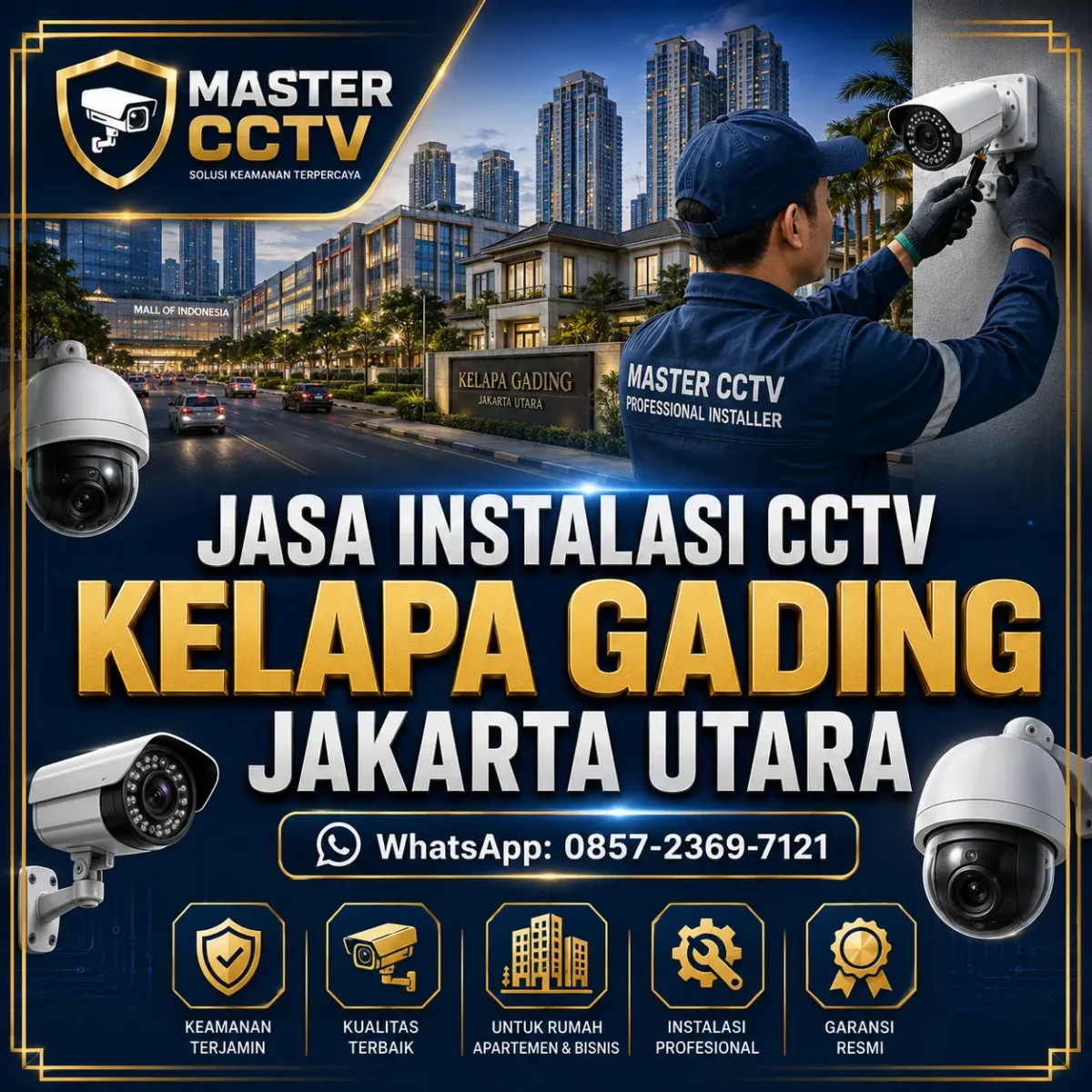 Jasa instalasi CCTV Kelapa Gading Jakarta Utara dengan teknisi profesional untuk rumah premium, apartemen, ruko, kantor dan bisnis menggunakan sistem keamanan CCTV modern.