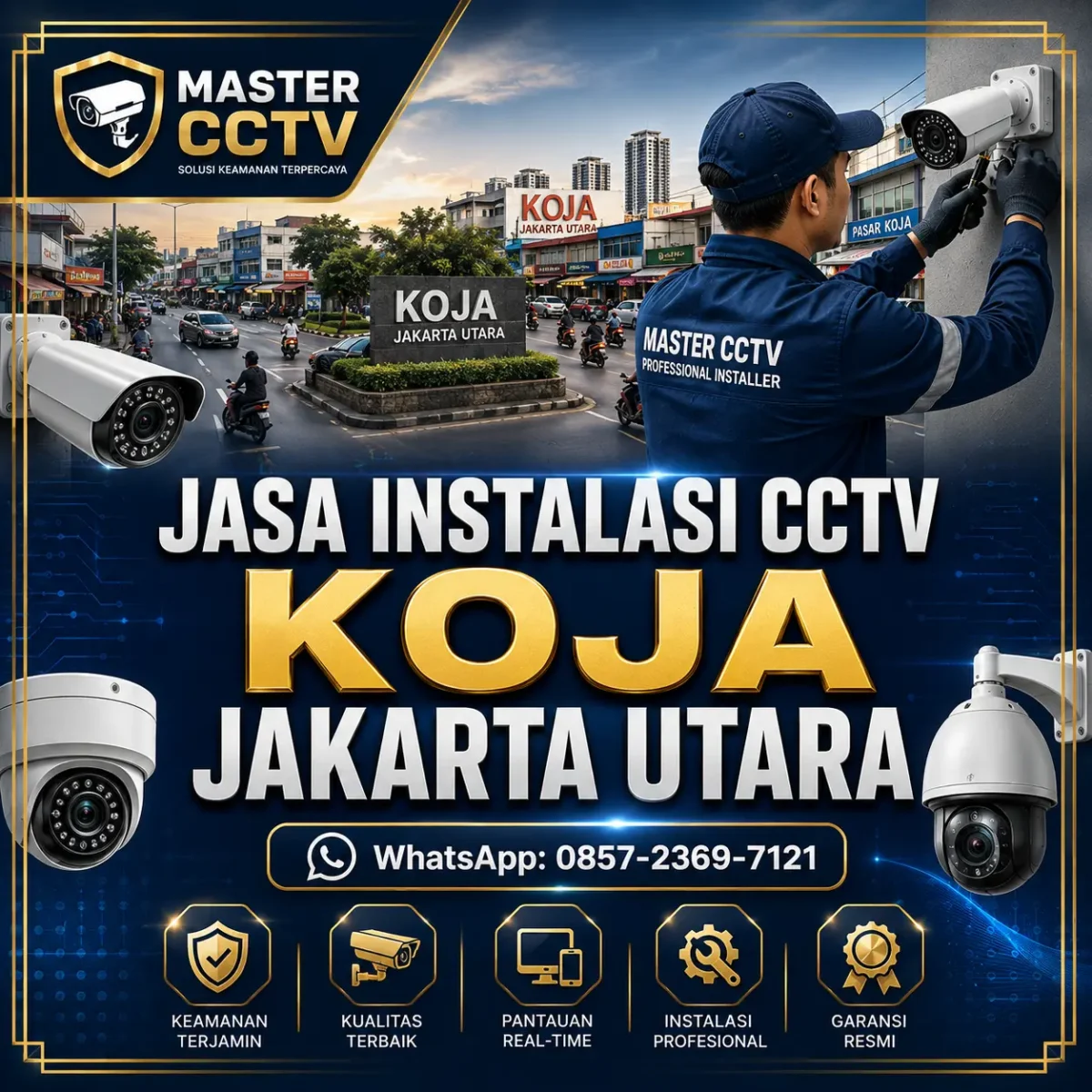 Jasa instalasi CCTV Koja Jakarta Utara dengan teknisi profesional untuk rumah, toko, ruko, gudang, kantor dan bisnis menggunakan sistem keamanan kamera modern.
