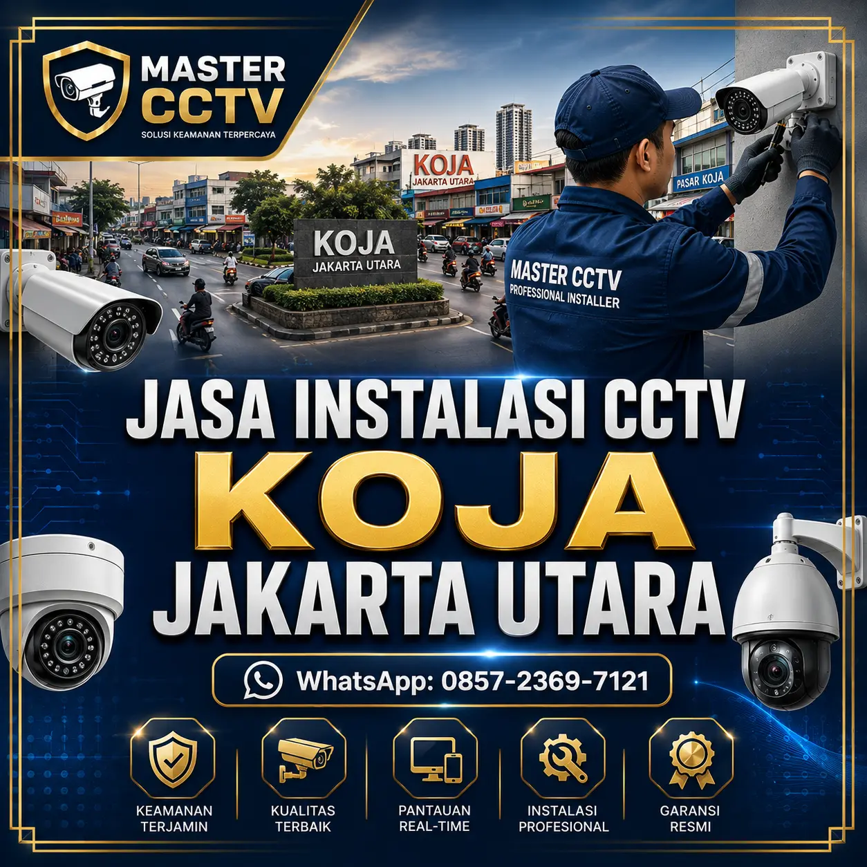Jasa instalasi CCTV Koja Jakarta Utara dengan teknisi profesional untuk rumah, toko, ruko, gudang, kantor dan bisnis menggunakan sistem keamanan kamera modern.