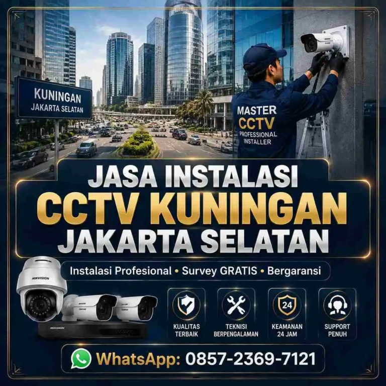 Jasa pasang CCTV Kuningan Jakarta Selatan untuk kantor, gedung, apartemen dan area bisnis dengan instalasi rapi, monitoring HP dan perencanaan jaringan.