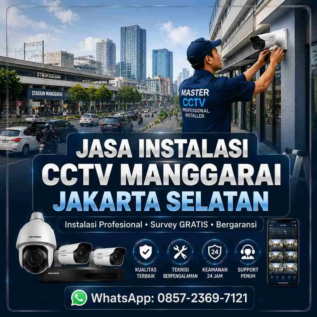 Teknisi Master CCTV memasang kamera CCTV di kawasan Manggarai Jakarta Selatan untuk rumah, rumah kos, ruko, dan kantor dengan instalasi profesional bergaransi.