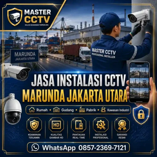Jasa instalasi CCTV Marunda Jakarta Utara untuk rumah, gudang, pabrik, kawasan industri, dan kantor dengan teknisi profesional, instalasi rapi, monitoring online, serta garansi produk.