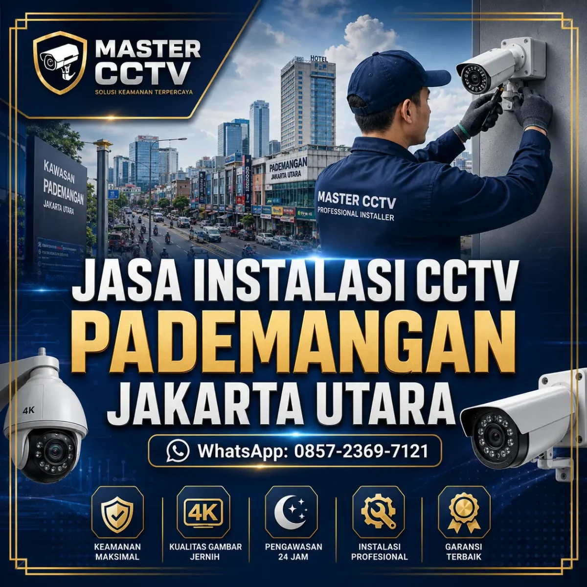 Jasa instalasi CCTV Pademangan Jakarta Utara dengan teknisi profesional untuk rumah, ruko, hotel, kantor, dan bisnis menggunakan sistem keamanan CCTV modern.