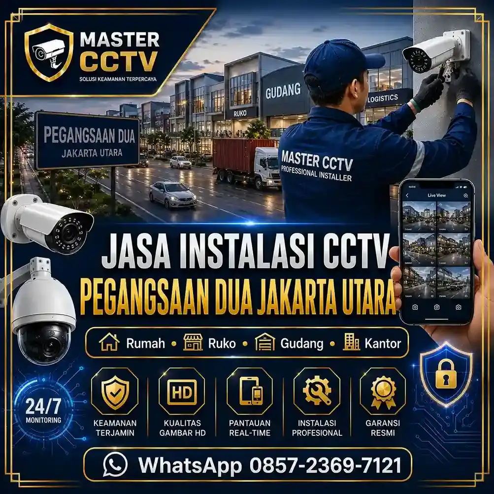 Jasa instalasi CCTV Pegangsaan Dua Jakarta Utara untuk rumah, ruko, gudang, kantor, dan kawasan bisnis dengan teknisi profesional, instalasi rapi, monitoring online melalui smartphone, serta garansi produk resmi.