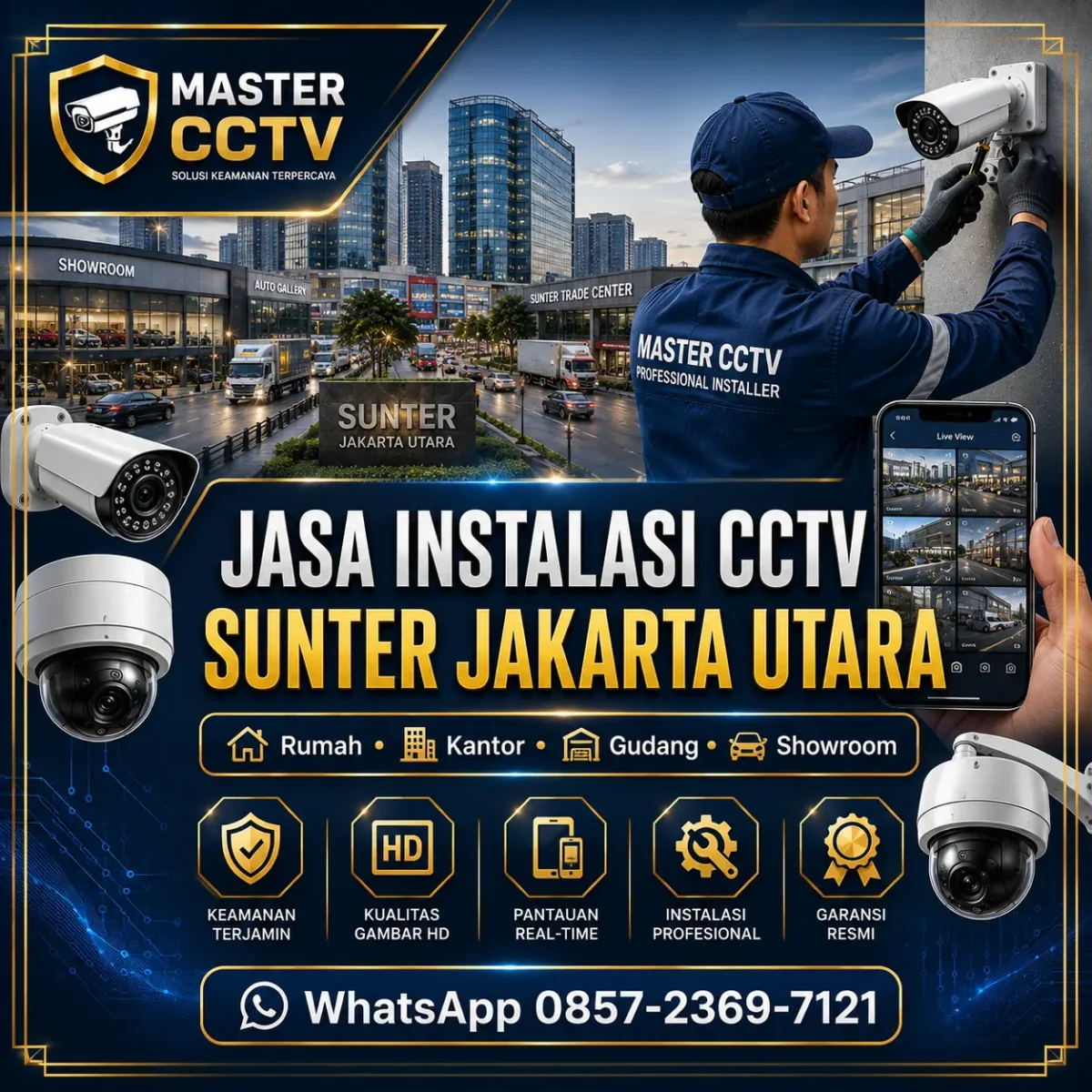 Jasa instalasi CCTV Sunter Jakarta Utara untuk rumah, kantor, gudang, showroom, dan kawasan bisnis dengan teknisi profesional, pemasangan rapi, serta sistem keamanan CCTV modern bergaransi.