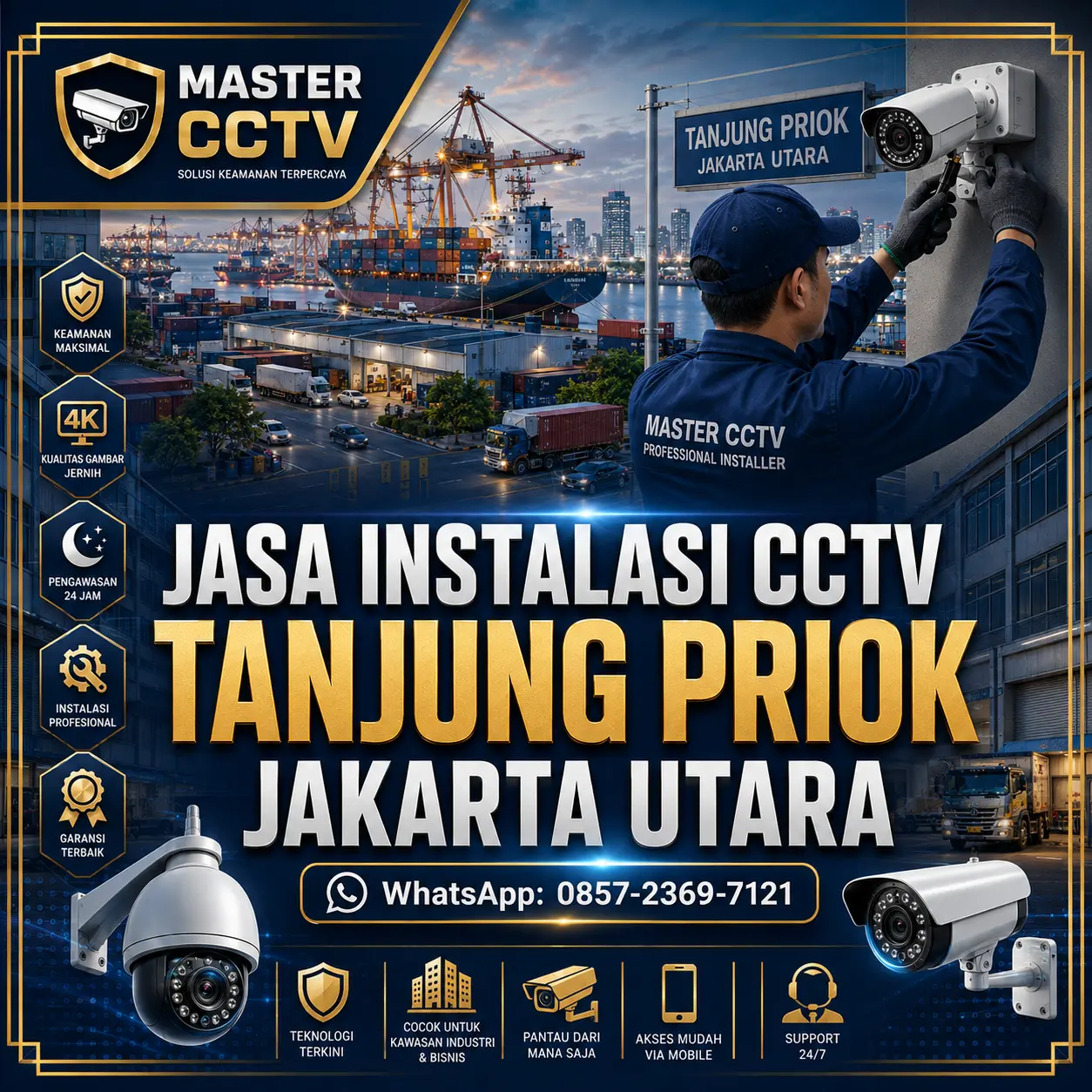 Jasa instalasi CCTV Tanjung Priok Jakarta Utara dengan teknisi profesional untuk gudang, pelabuhan, ruko, kantor, industri dan bisnis menggunakan sistem keamanan CCTV modern.