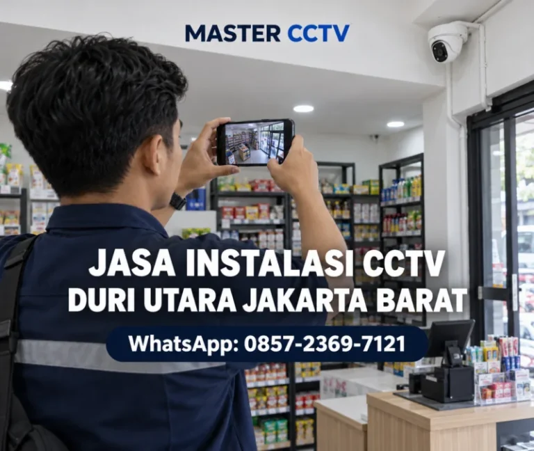 Teknisi Master CCTV menguji kamera turret di dalam toko di Duri Utara Jakarta Barat