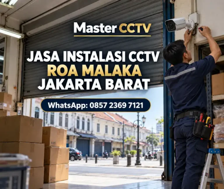 Jasa instalasi CCTV Roa Malaka Jakarta Barat oleh Master CCTV untuk toko dan ruko perdagangan dengan kamera pengawas di area pintu masuk.